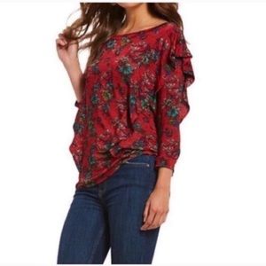 Free People Red Floral Top